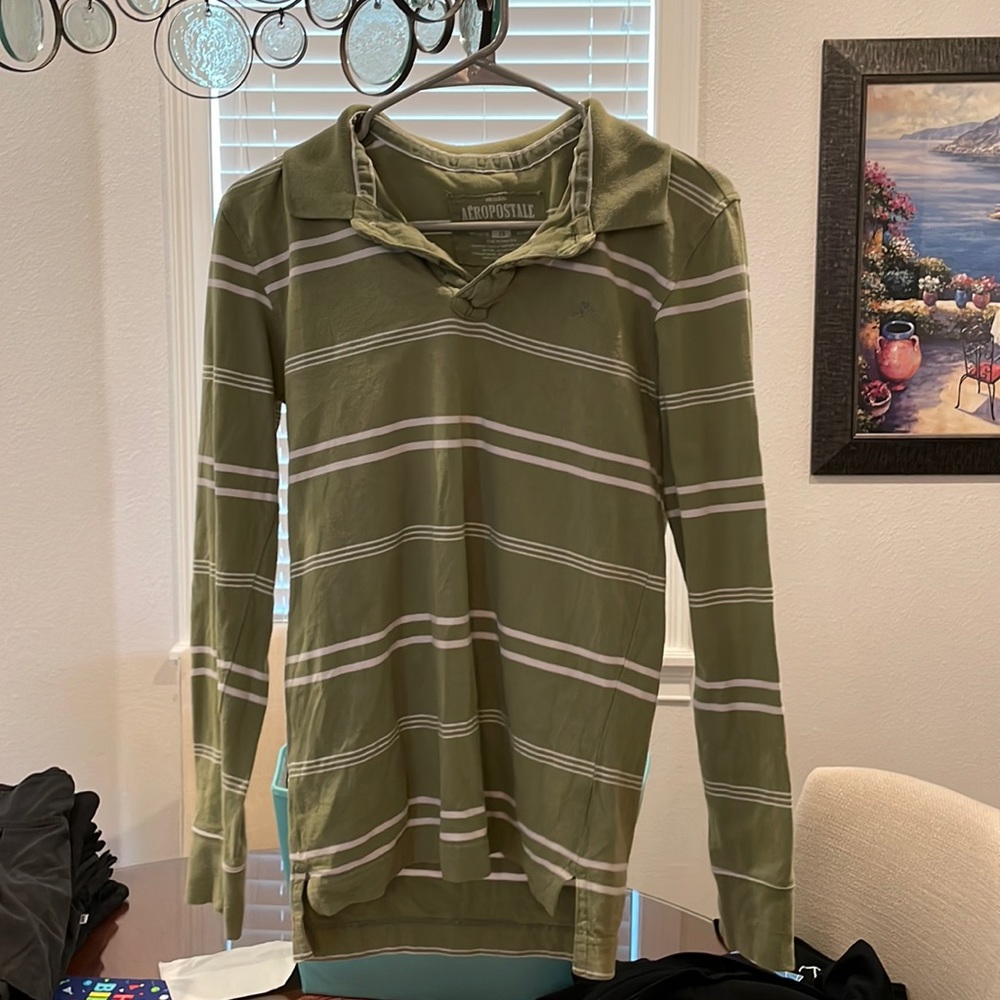 Green and White striped Rugby shirt